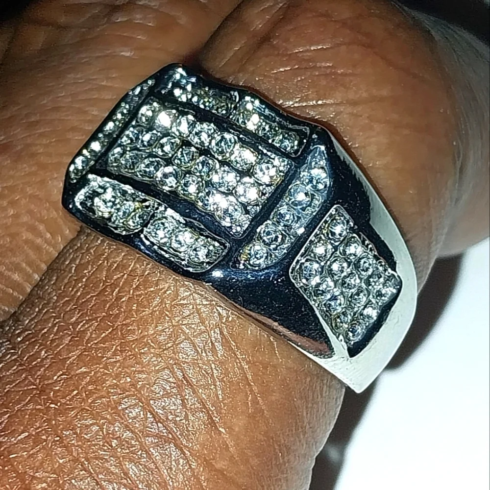 Men's Silver Geometric Diamond Ring Sz 11